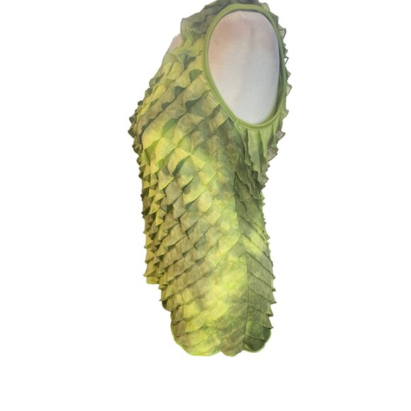 Only Nine Petite Sleeveless Ruffled Blouse Green Textured Striped Size S Top - Picture 4 of 9